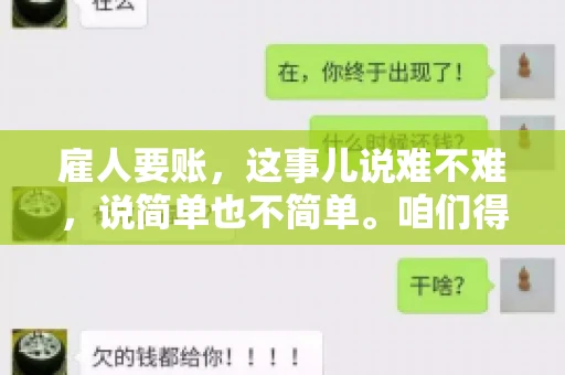 雇人要账，这事儿说难不难，说简单也不简单。咱们得先弄明白，雇人要账，其实就是找个人帮你去催收欠款。这背后涉及到法律、人情、技巧等多方面因素。今天，我就来跟大家聊聊这个话题，希望能帮到那些正在为要账头疼的朋友。